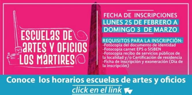 Abierta convocatoria para las Escuelas de Artes y Oficios de la Localidad de Los Mártires 